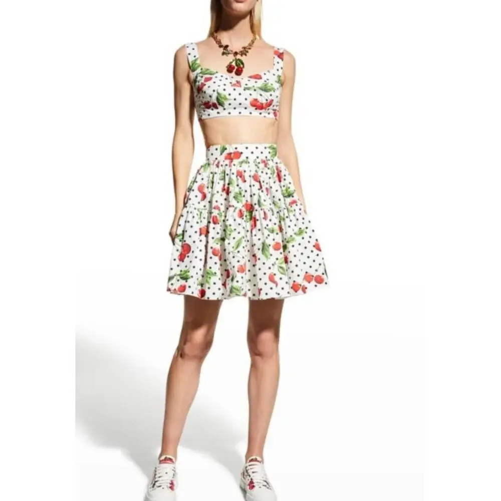 Dolce & Gabbana Polka-Dot Cherries Collegiate Tiered Size 9/10 Ladies Skirt #11 - Picture 3 of 16